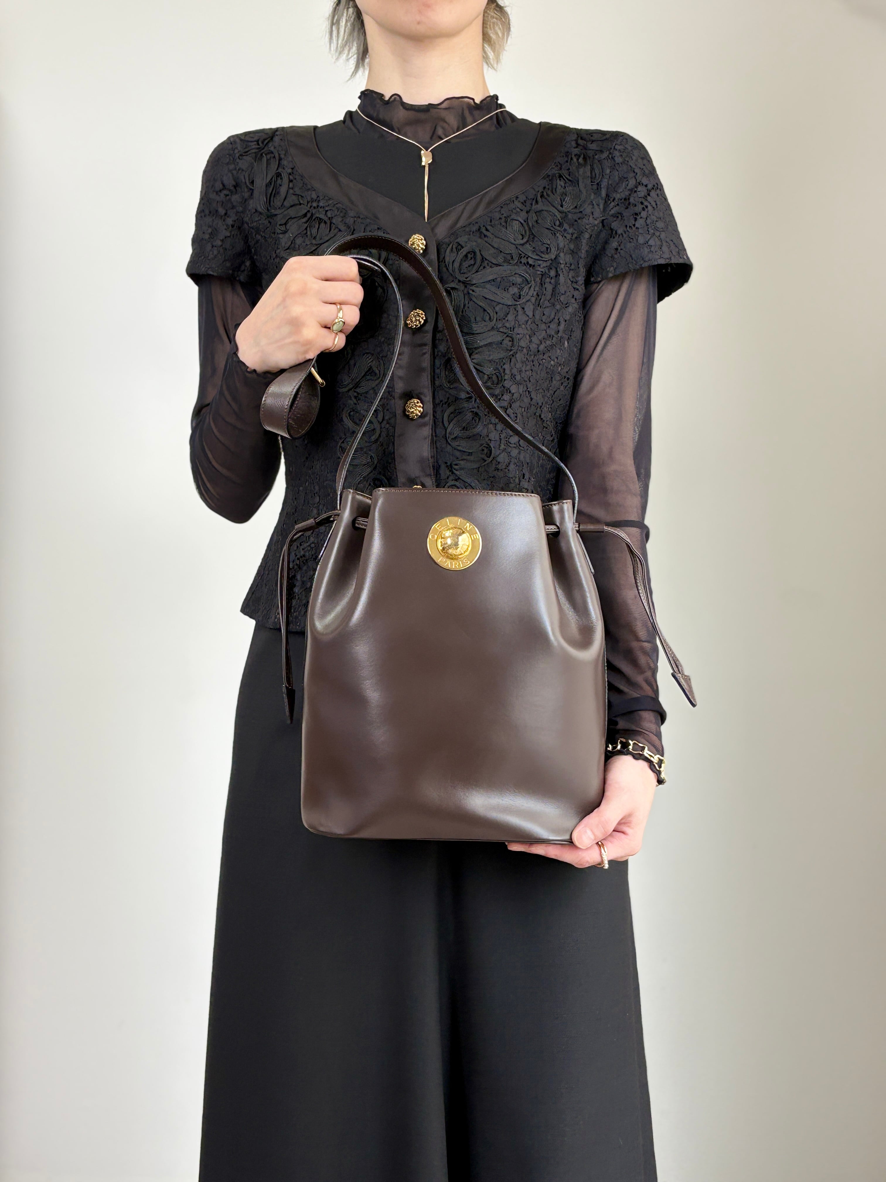 CELINE セリーヌ スターボール ショルダーバッグ ブラウン 巾着 vintage ヴィンテージ オールド 4nhtxx