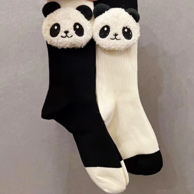 【之】★2周年感謝商品・パンダ靴下★ブラック ホワイト 靴下 可愛い パンダ 立体 kore