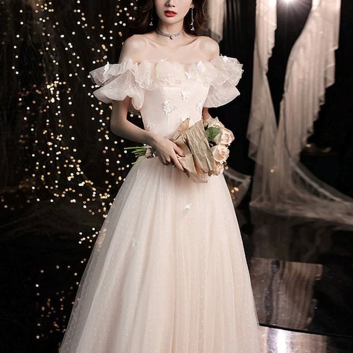 ウエディング カラードレス オフショル 蝶 バタフライ 編み上げ(M9595)π