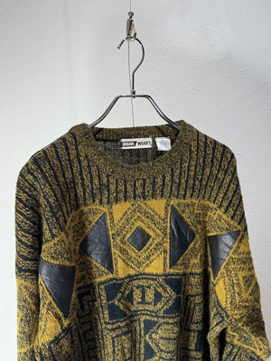 90s  geometric knit with leather trim