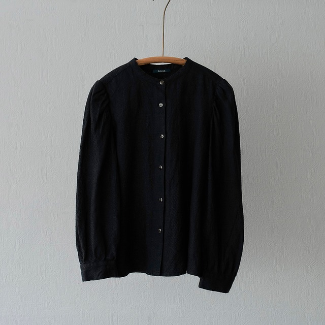 puff sleeve shirt／wool linen jacquard〈black〉