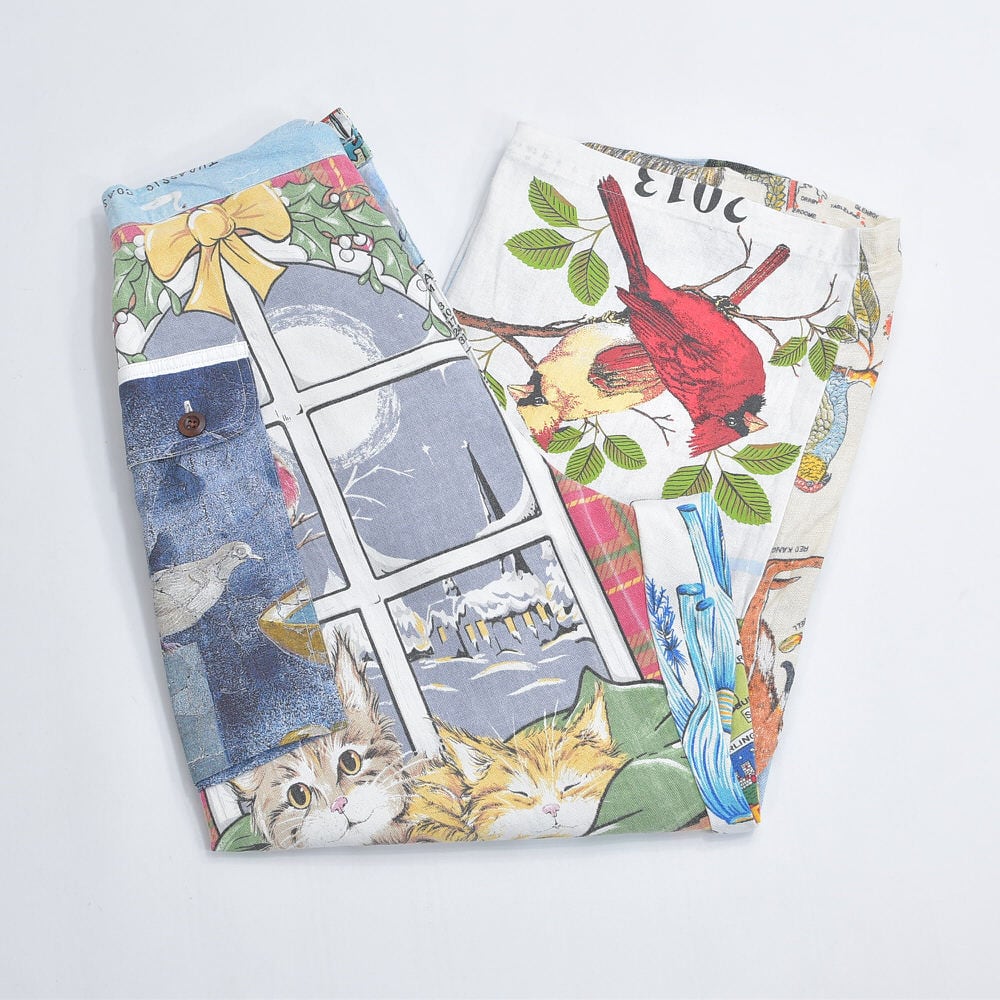 Remakeリメイク ヴィンテージ テキスタイル パッチワーク デザイン 再構築 ルーズシルエット カーゴパンツ ツギハギ 古着 裏地付き W66~84cm