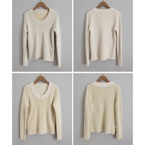 リブニット 裏起毛 Vネック レディース 秋冬 韓国 ニット セーター きれいめ 大人 カジュアル シンプル 長袖 トップス 防寒 保温 暖かい 厚手 大人可愛い 大人女子