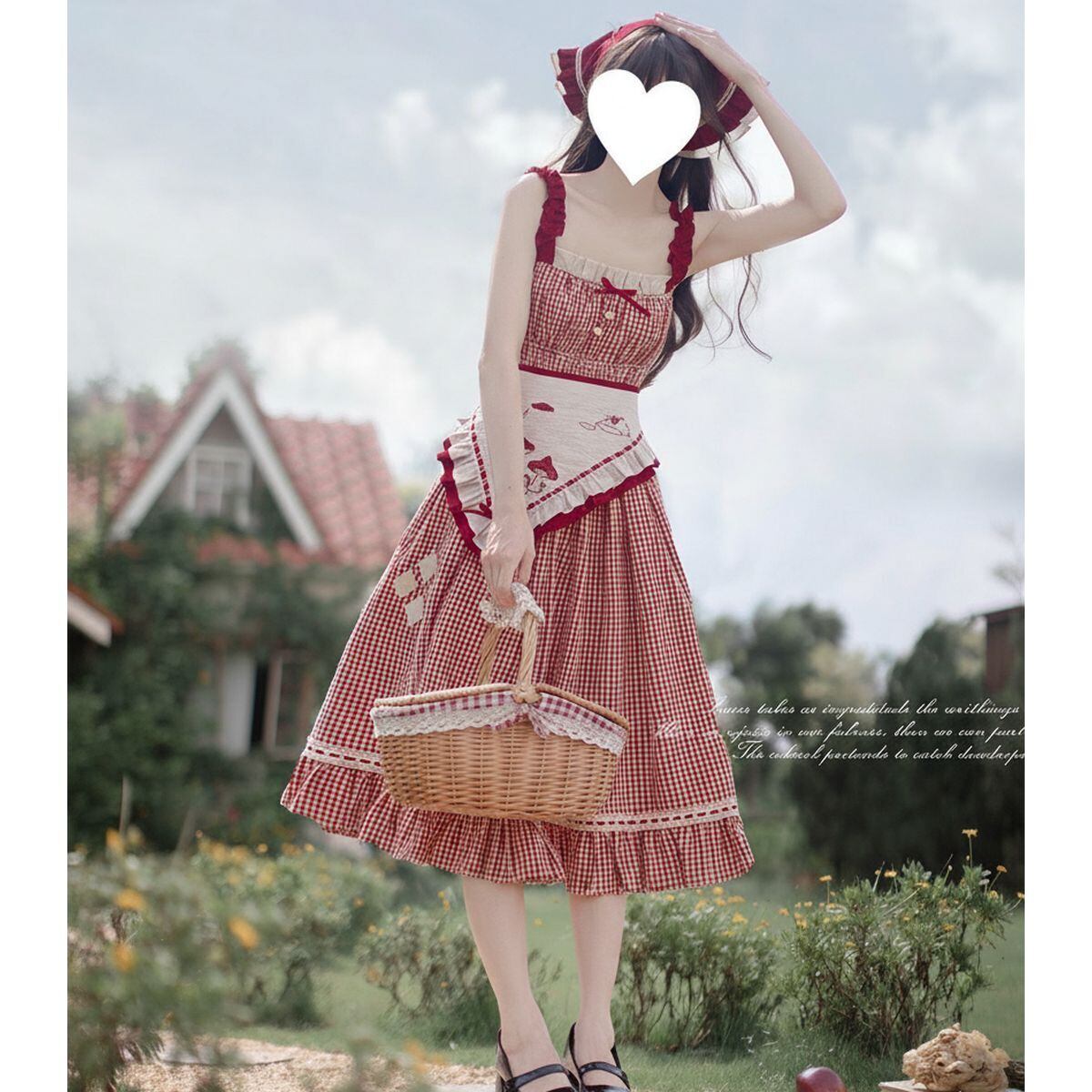 森ガールレッドチェックロングスカートセット：JSK | Maiden's Rêve