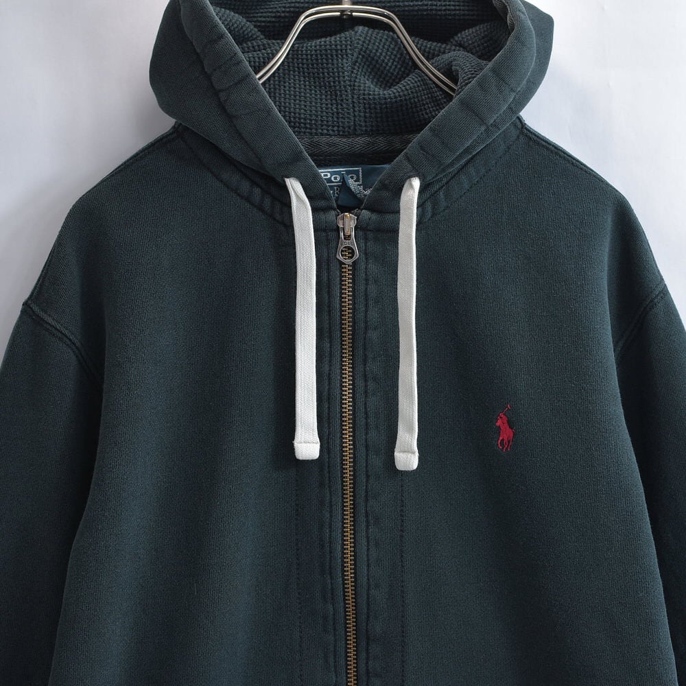 90s Polo by Ralph Lauren ラルフローレン フルジップ スウェットパーカー ヴィンテージ ブラック フェード ビンテージ USA アメリカ古着 メンズLサイズ