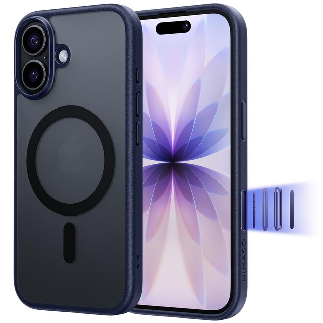 NIMASO iPhone17用ケース MagSafe対応 半透明 滑り止め 耐衝撃 アイフォン17対応 （6.3インチ）ダークブルー