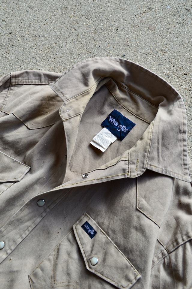 US Wrangler 1990's-00s Heavy Twill Western Snap Work Shirt Hard Vintage Condition Beige L USラングラー 90s ワークシャツ