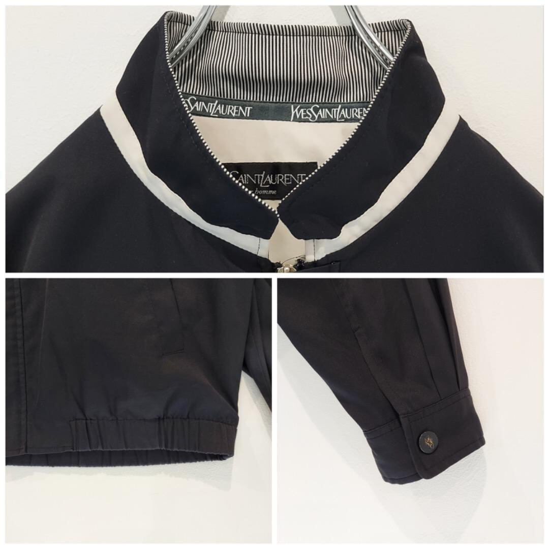 イヴサンローラン ナイロンジャケット ブルゾン 刺繍 紺 白 M 10738  