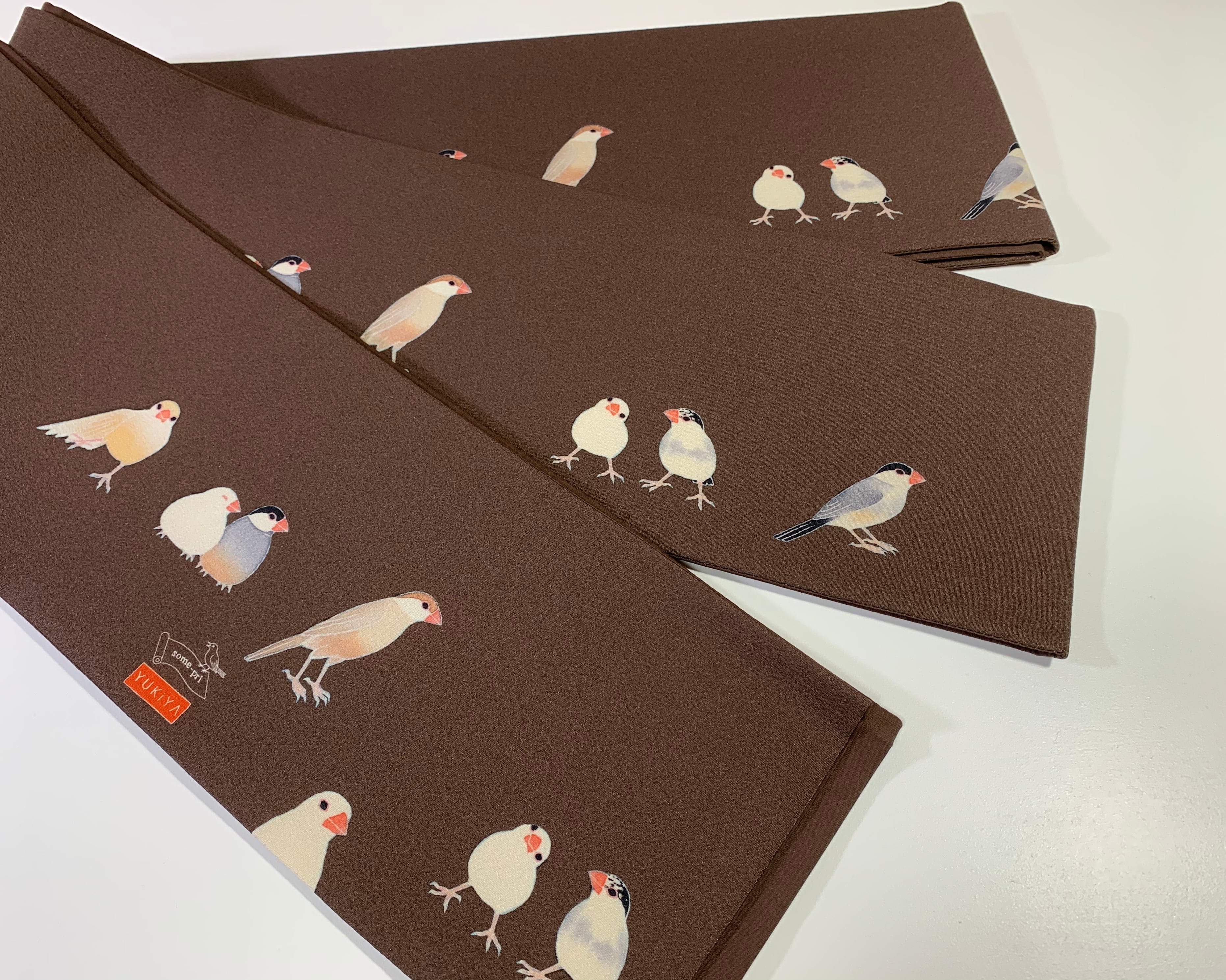 some-pri 半幅帯「文鳥図鑑」チョコレート色 | 染工房ユキヤオンライン