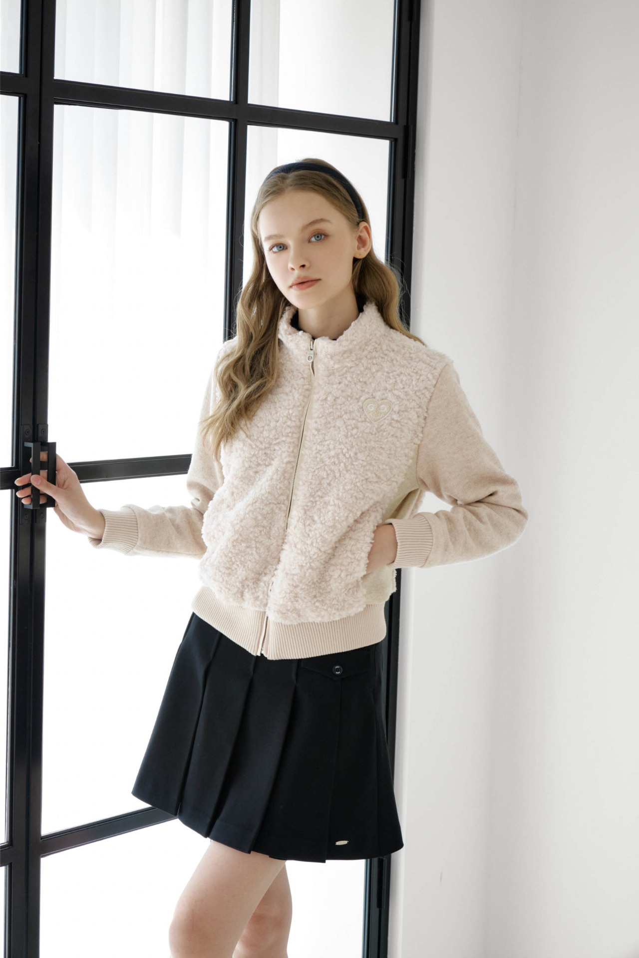 GOXO ゴーエックスオー スマイルハートダンブルジップアップジャンパー ベージュ