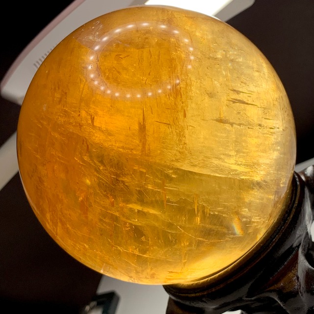 大玉✩蜂蜜の様な色合い♪ギラギラディープゴールデンカルサイトスフィア