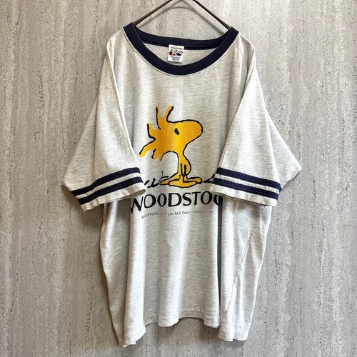 90s頃 PEANUTS ウッドストック ラグランTシャツ 杢グレー ボックスシルエット