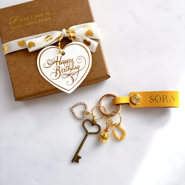 Colorful-Leather Tag　（ラッキーチャーム付き本革レザータグキーリング）