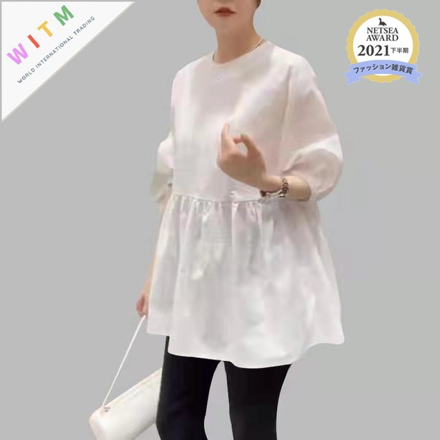 2022春夏新作 フレア 人気ブラウス トップス 半袖 韓国風 レディース Aライン 着回し