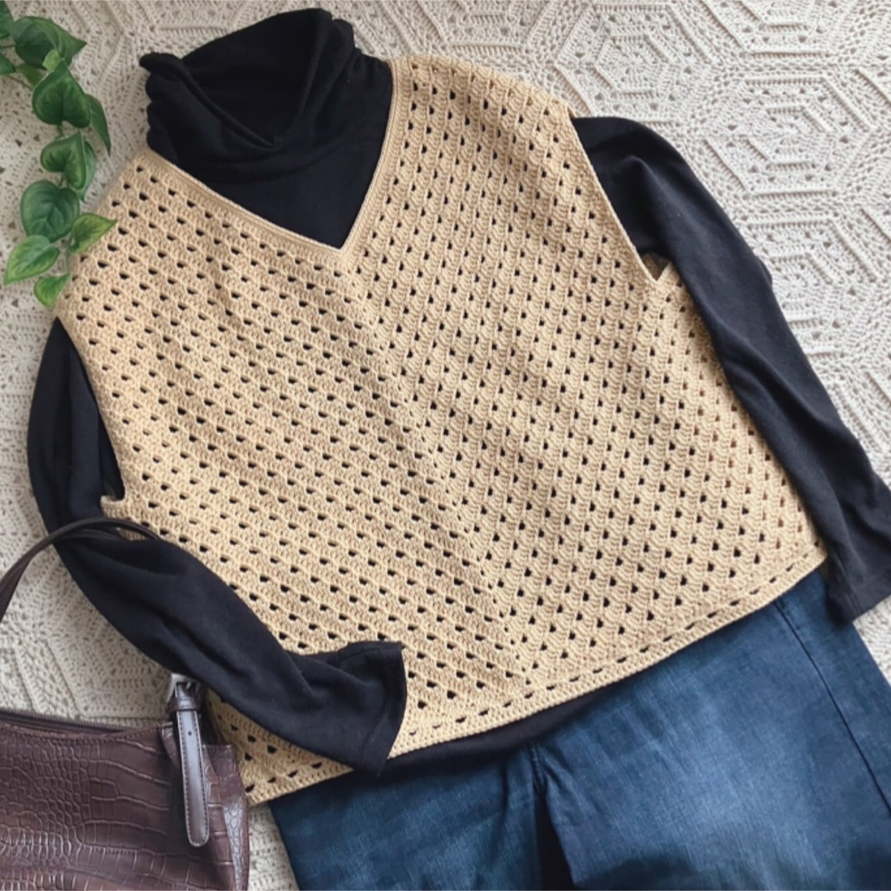 編み図のみ】とじはぎなしの簡単Vネックベスト（印刷版