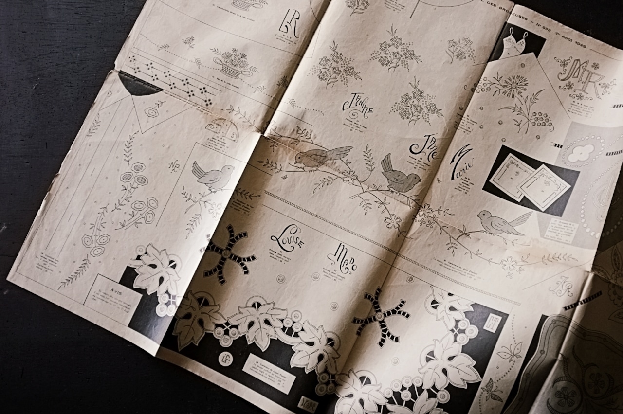 49s フランス LE JOURNAL DES BRODEUSES 手芸と刺繍 新聞d アンティーク