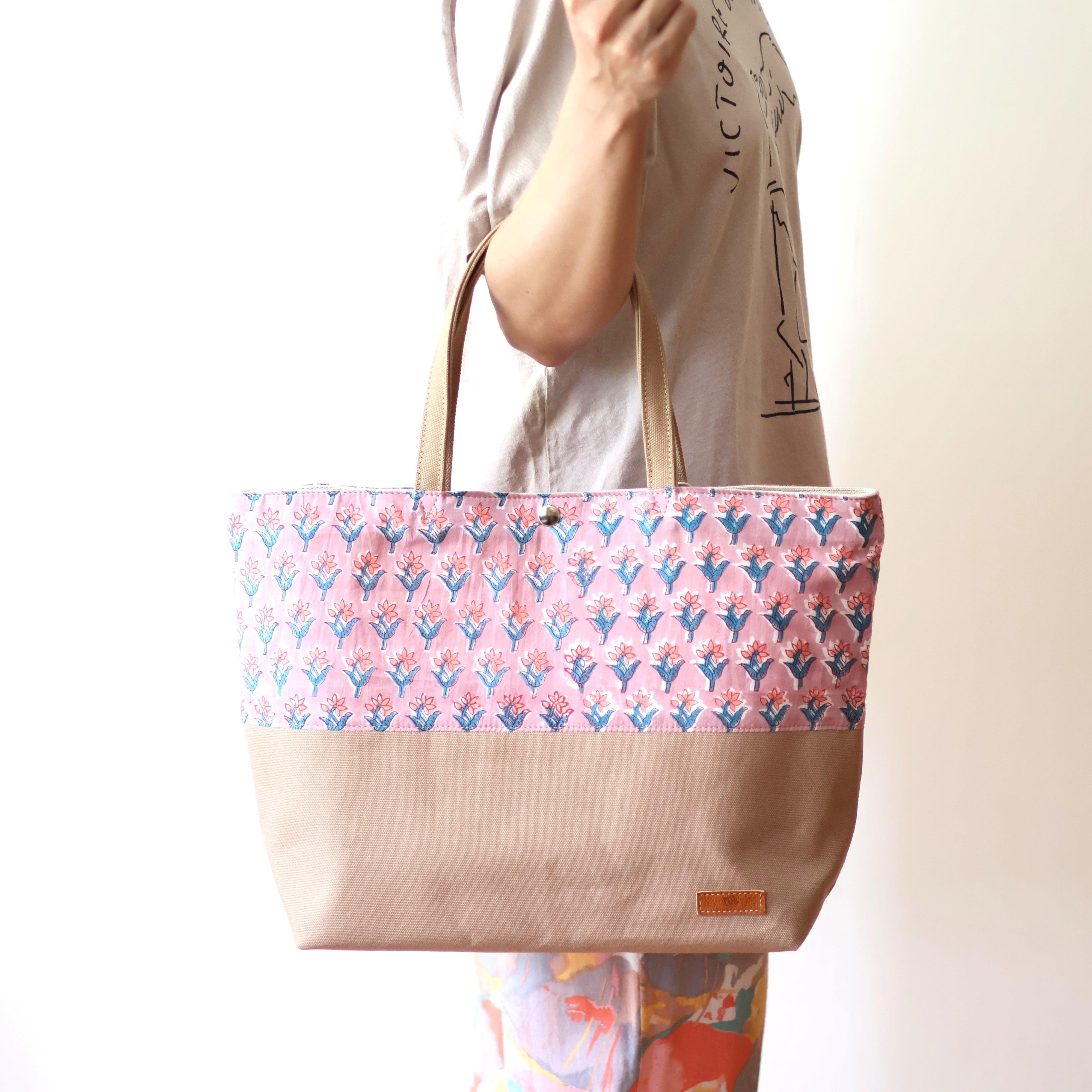 限定】ツートンとーと_ブロックプリント花柄 | かばんやえいえもん