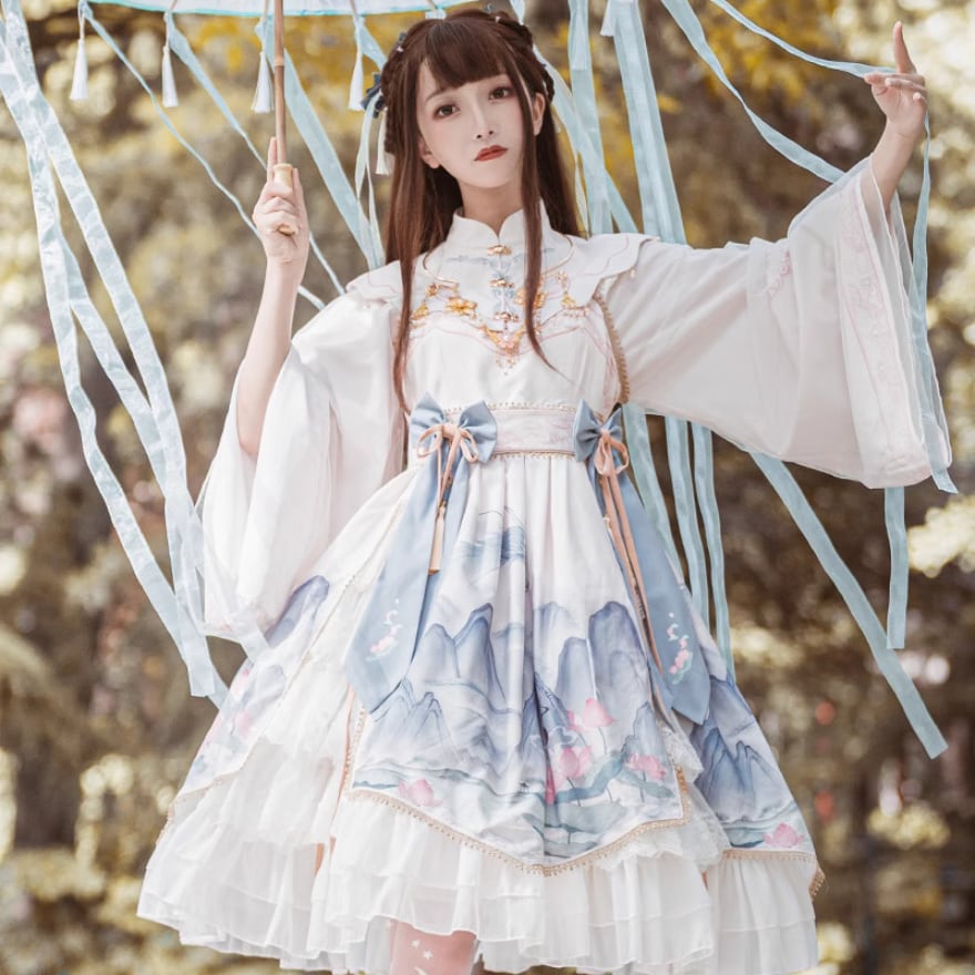 ロリータ ドレス ネイビー 華ロリ M 中華 日本未入荷【DearCeline】 ロリータ ドレス ネイビー 華ロリ M 中華 日本未入荷
