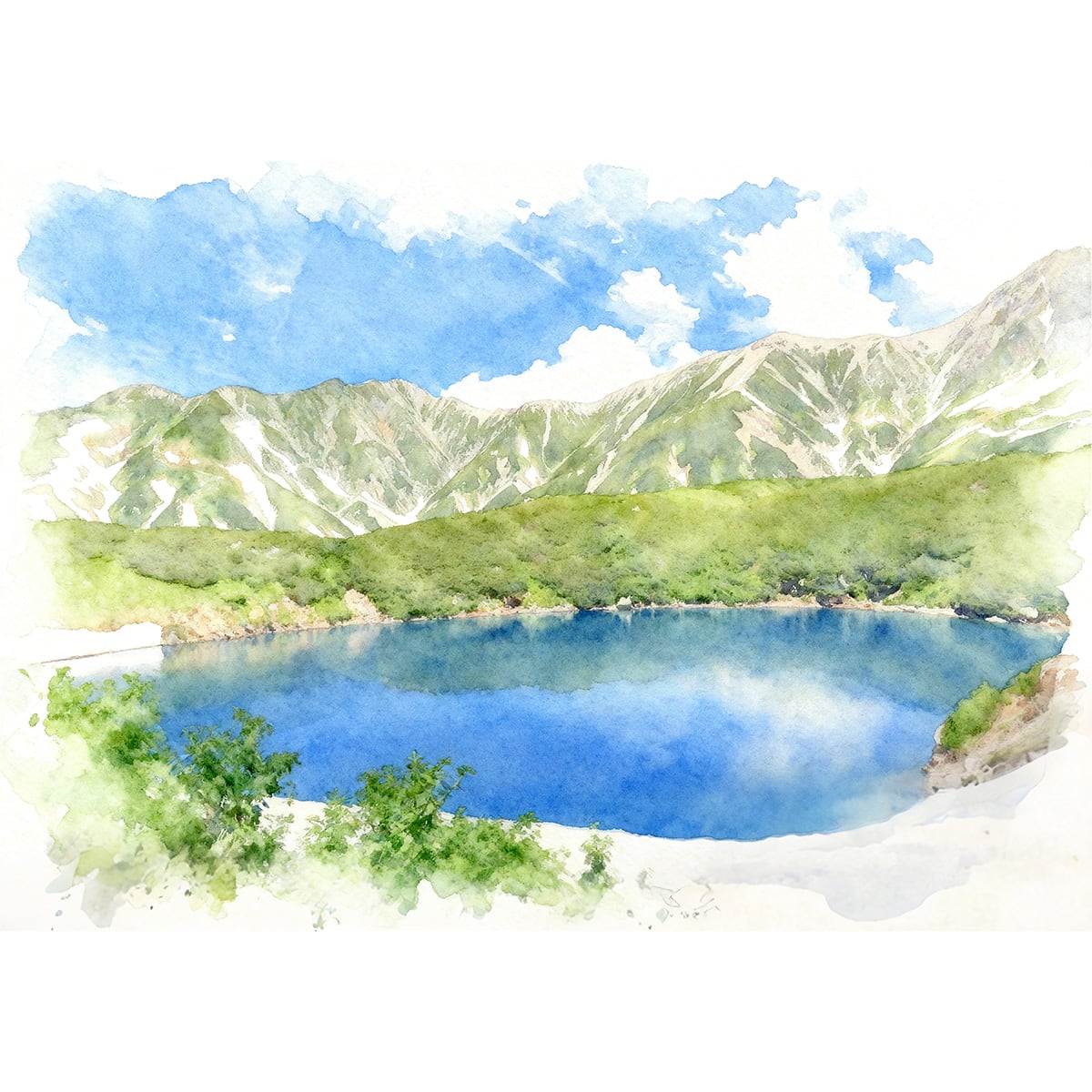 絵画 風景画 日本 富山県 室堂 みくりが池 インテリアアート額付き 水彩画風 WAT1771