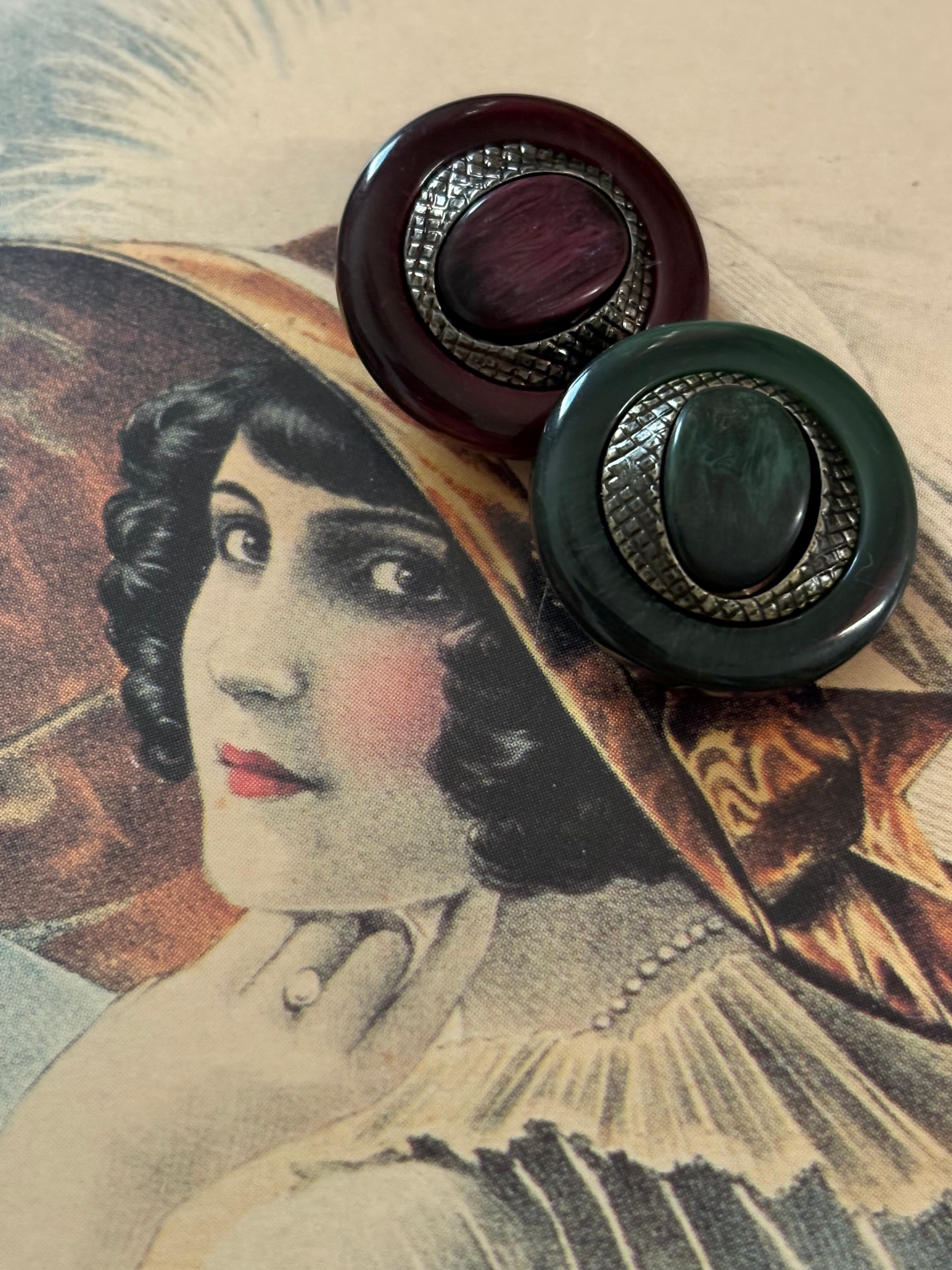 20mm Japaneseヴィンテージボタン レトロ ワインレッド/ダークグリーン アクセサリーパーツ デコレーション材 レトロボタン