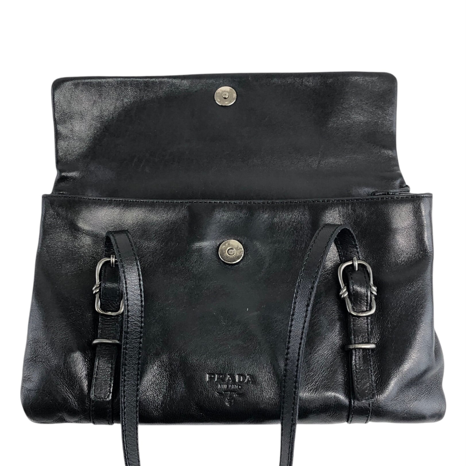 PRADA プラダ ハンドバッグ ブラック ロゴ型押し レザー vintage