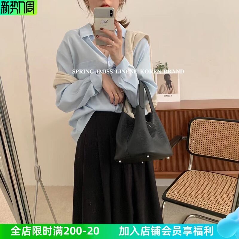 ポケットシャツ ソリッド カラースプリングブラウス ロング 春物 ソリッドカラー ビッグFスモールZ韓国82822876031