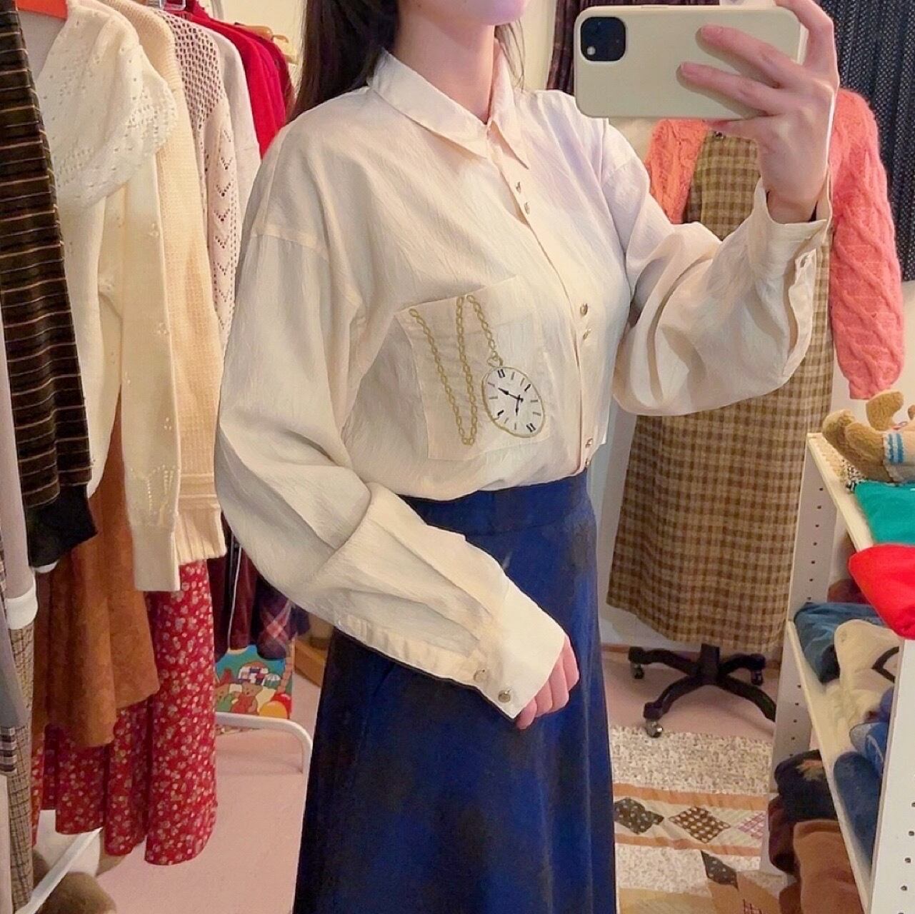 pocket watch crepe blouse