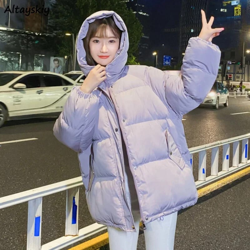 【新作】【送料無料】 韓国ファッションかわいいフード付きコート冬厚手パーカー女性ルーズオールマッチ学生毎日シンプルな純粋な色のオーバーコートシックな若者 0345741493984