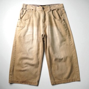 Vintage double belt faded buggy denim shorts "BEIGE"