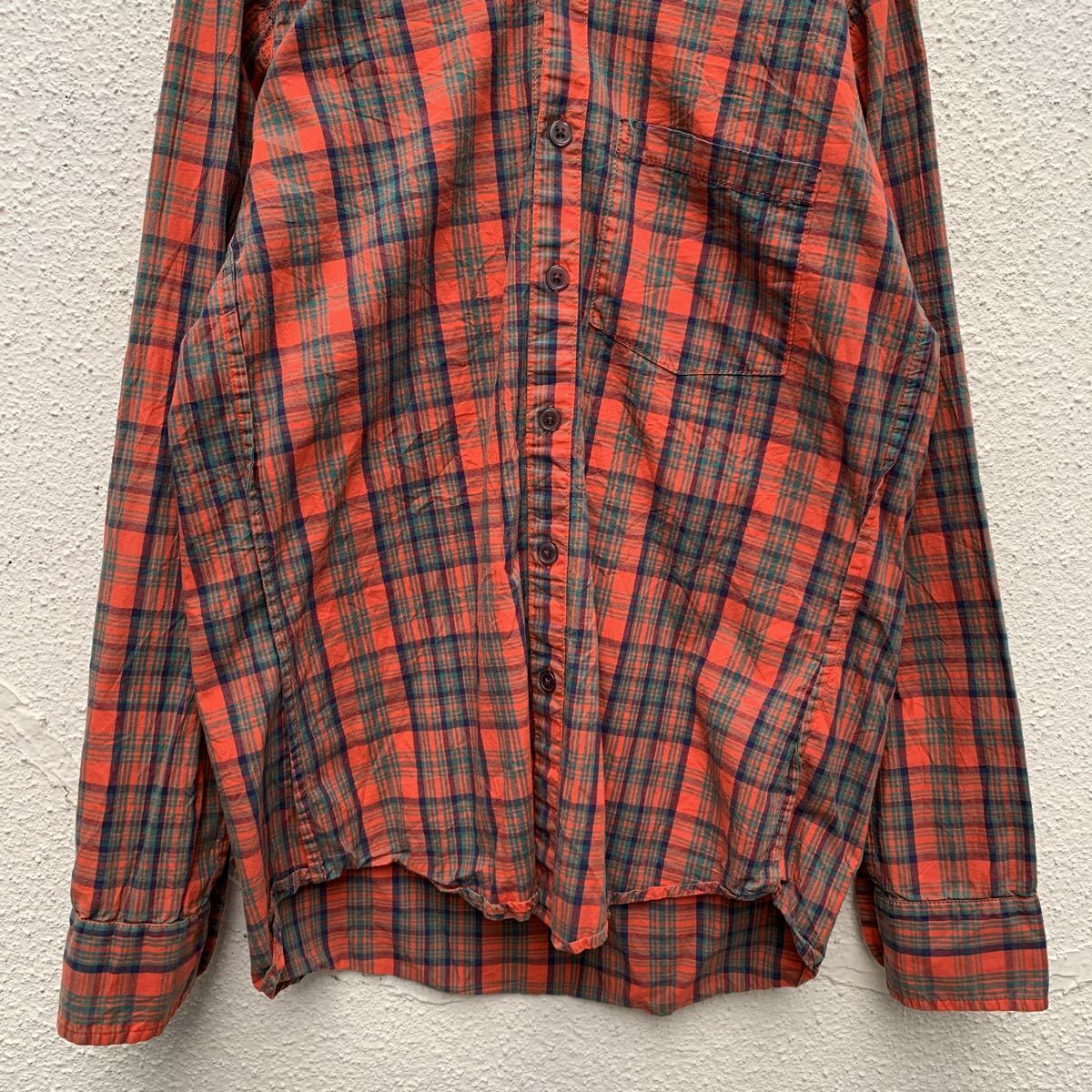 steven alan 長袖 チェックシャツ レディース S オレンジ グリーン