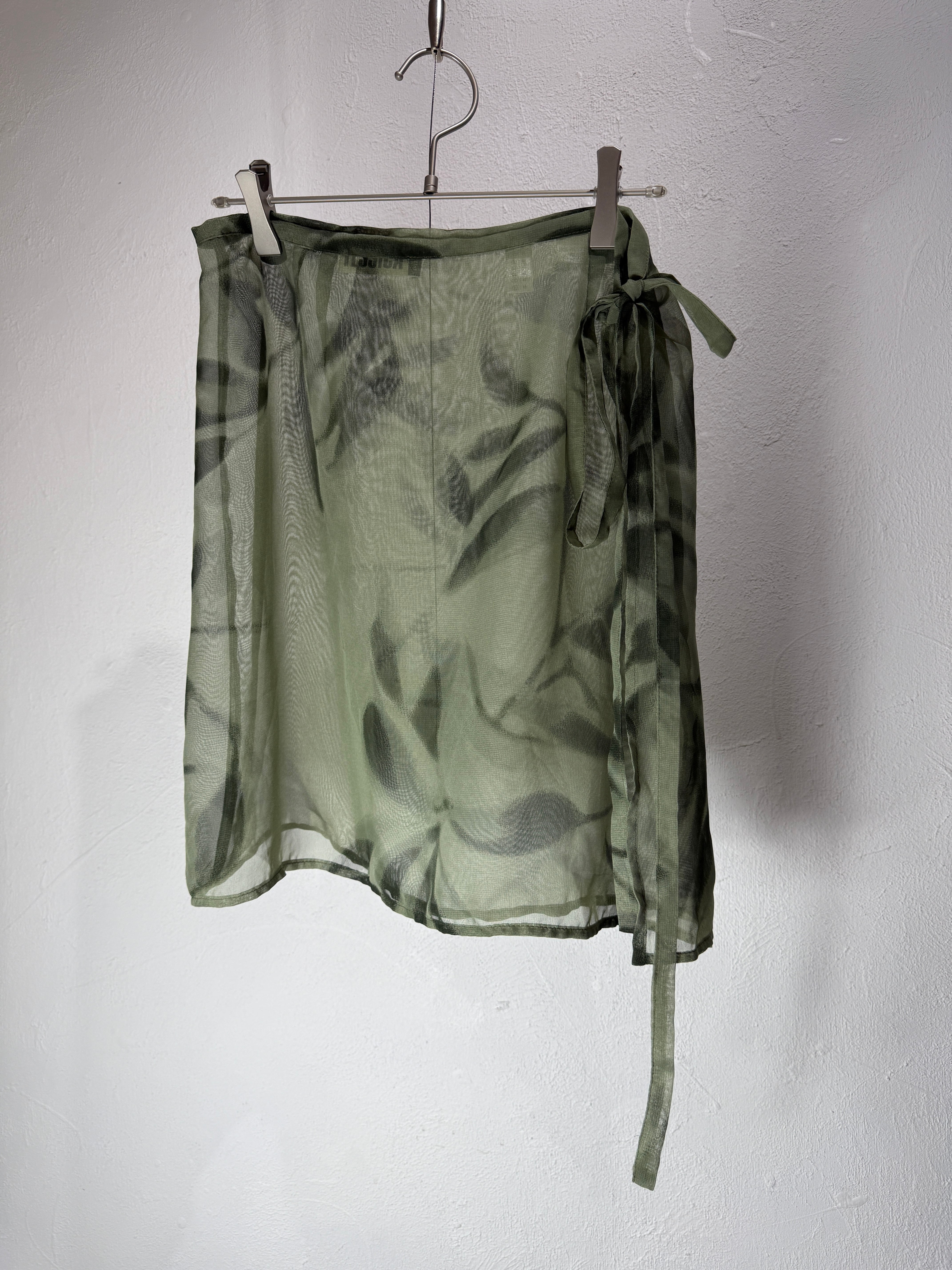 90s EUR Botanical Sheer Wrap Skirt