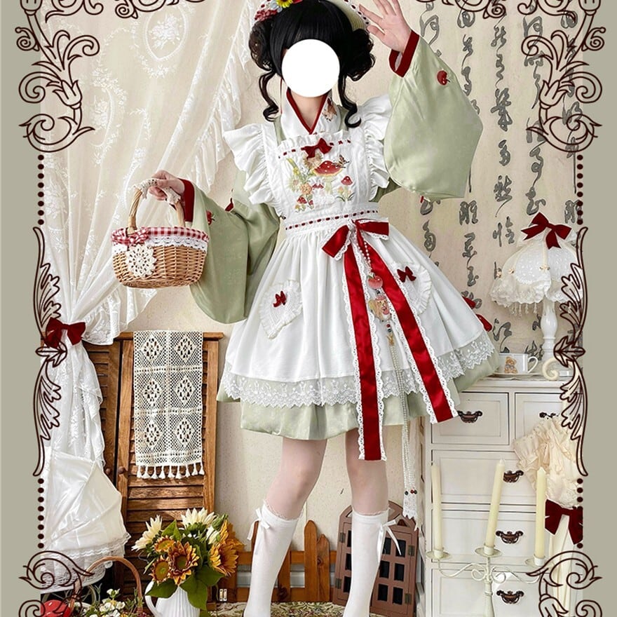 SEASONZ 中華ロリィタ セットアップ エプロン メイド服 刺繍 コン