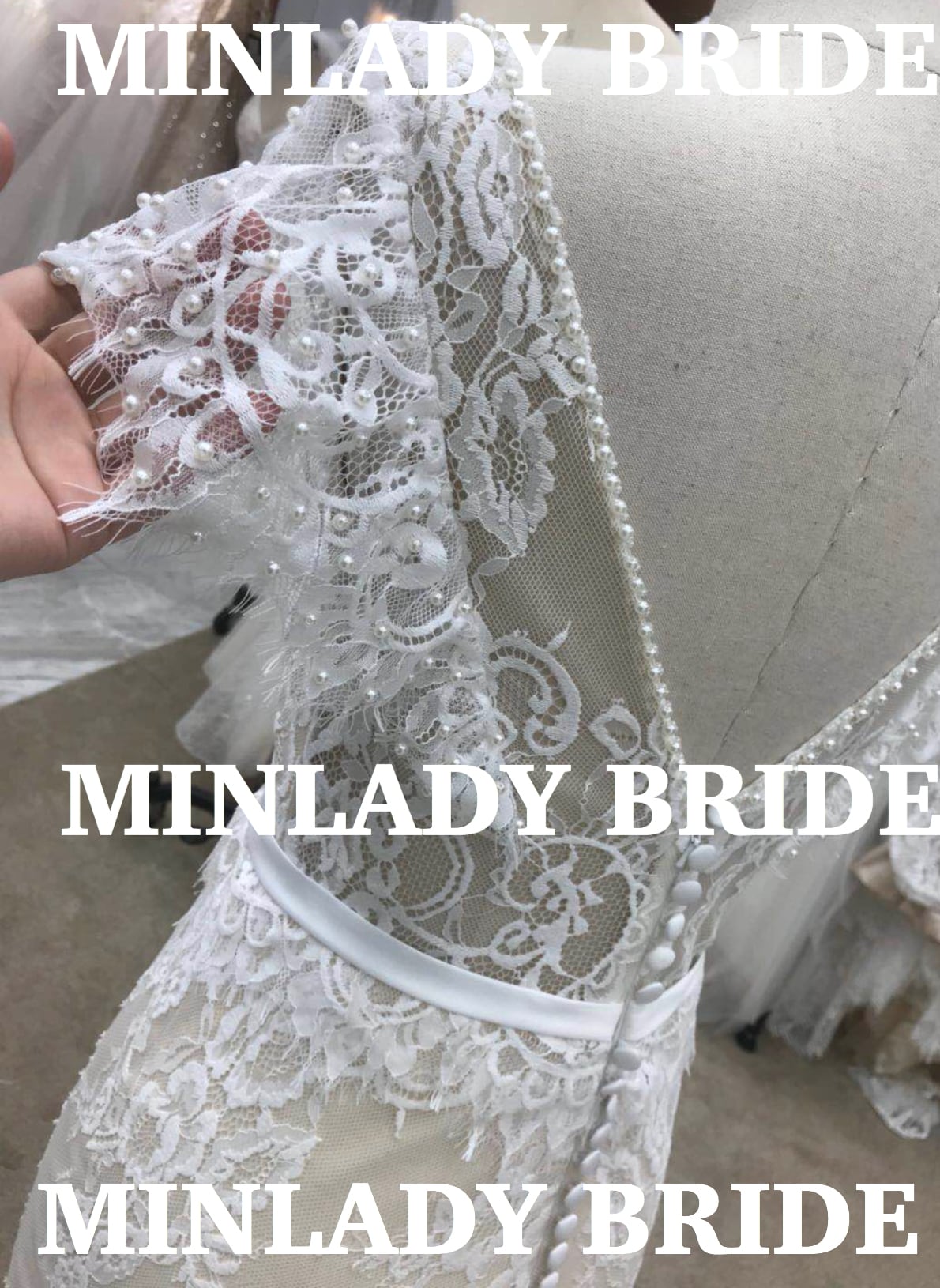 総レース マーメイドライン ウェディングドレス 半袖 | MINLADY BRIDE