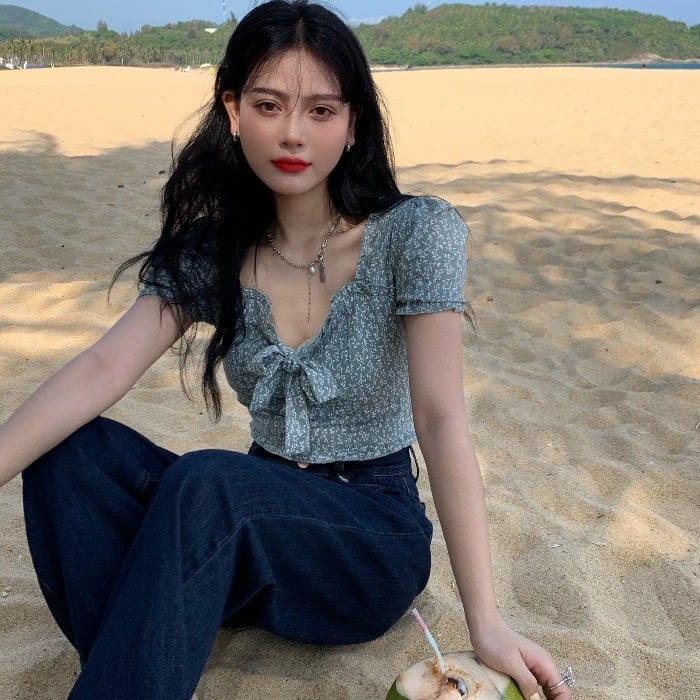 フローラルトップス ジーンズ 花柄 ドラファッションホール87766370035