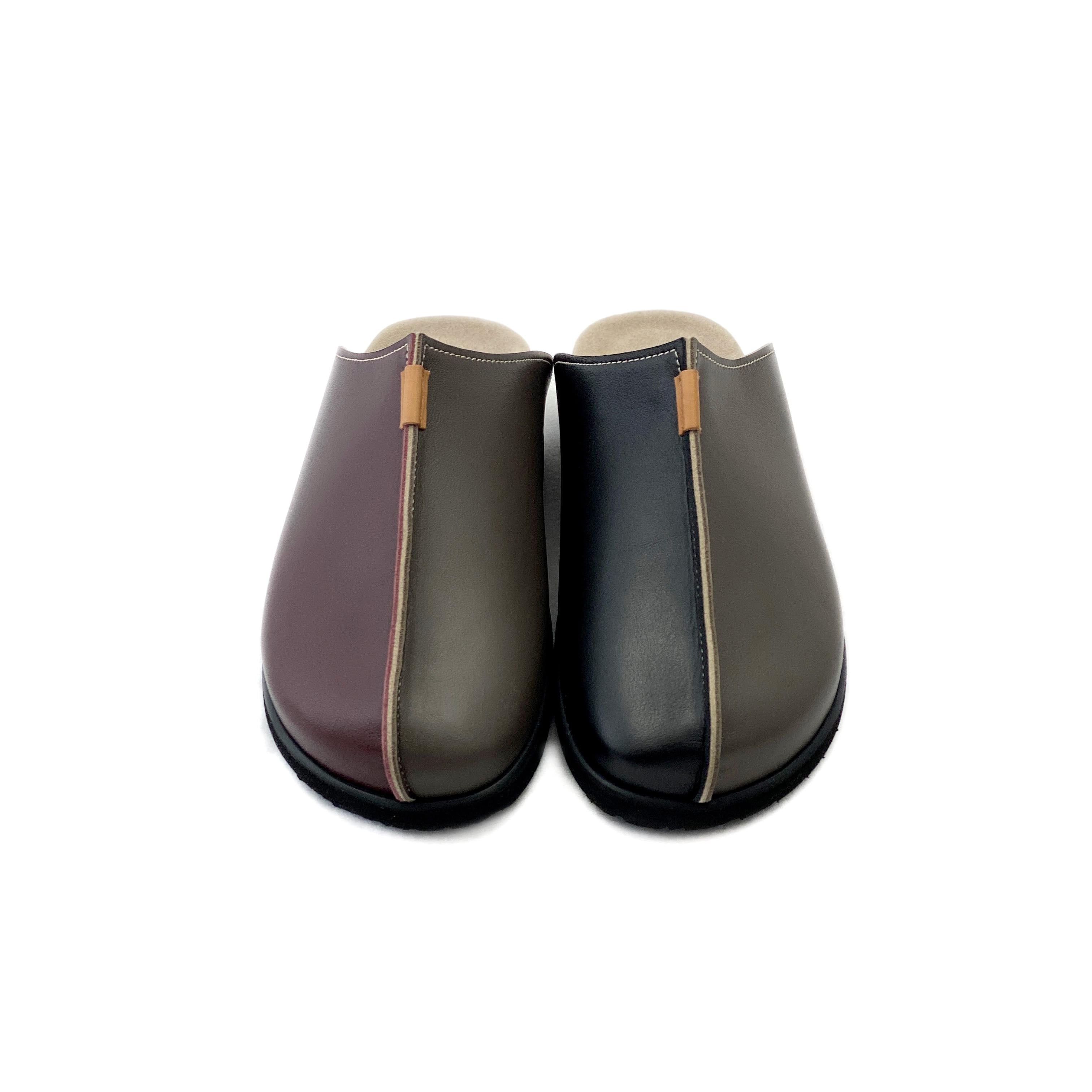 フットベットミュール #グレー/ブラック/ワイン 3色コンビ