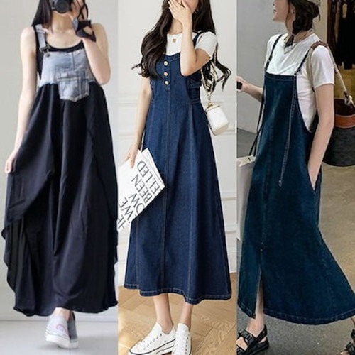 【人気】 夏にぴったり 羽織る 細キャミワンピース 綿麻/デニム 体型カバー 涼しい ロングキャミワンピース デニムキャミワンピース メガ割