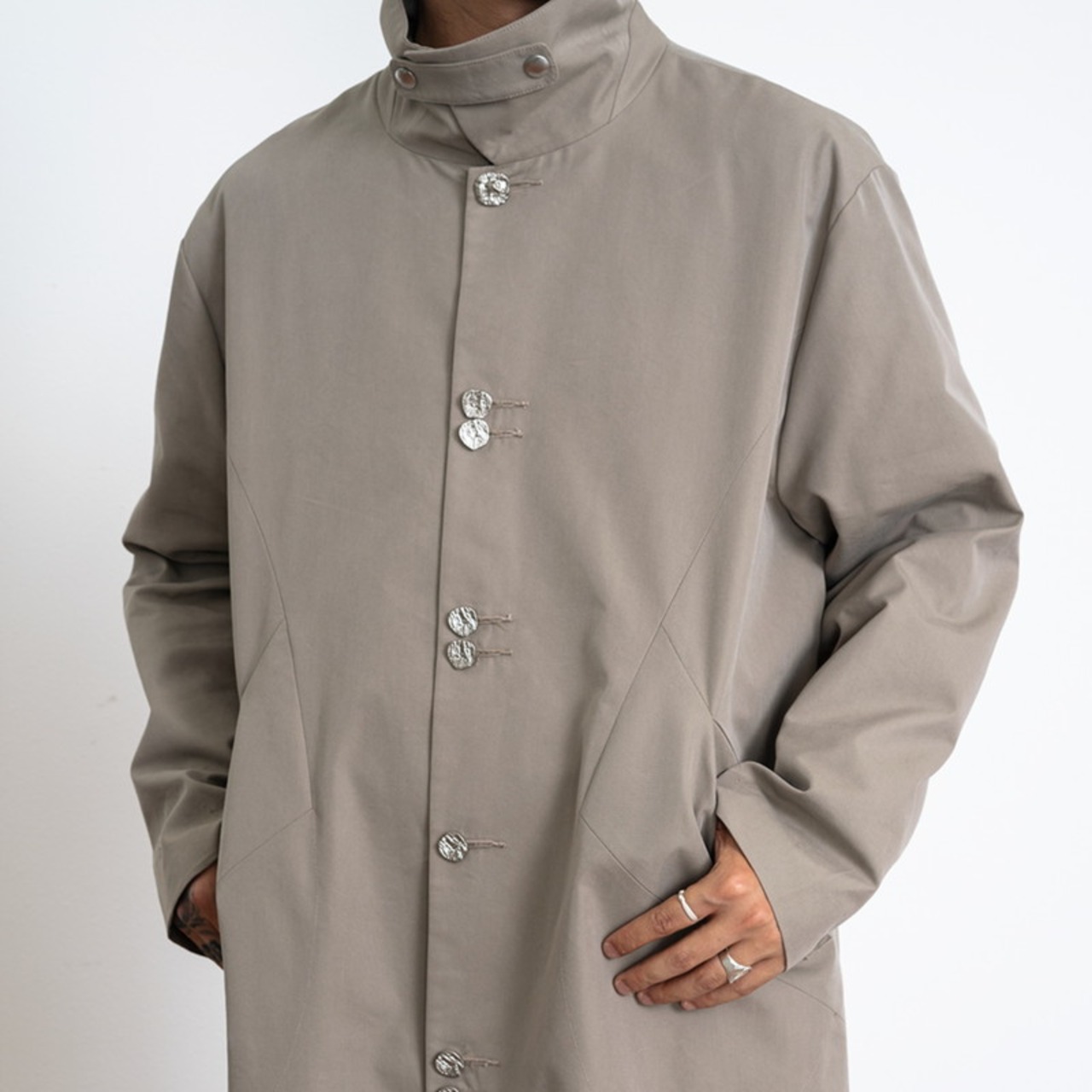 デザインシックボタン薄手コート　954