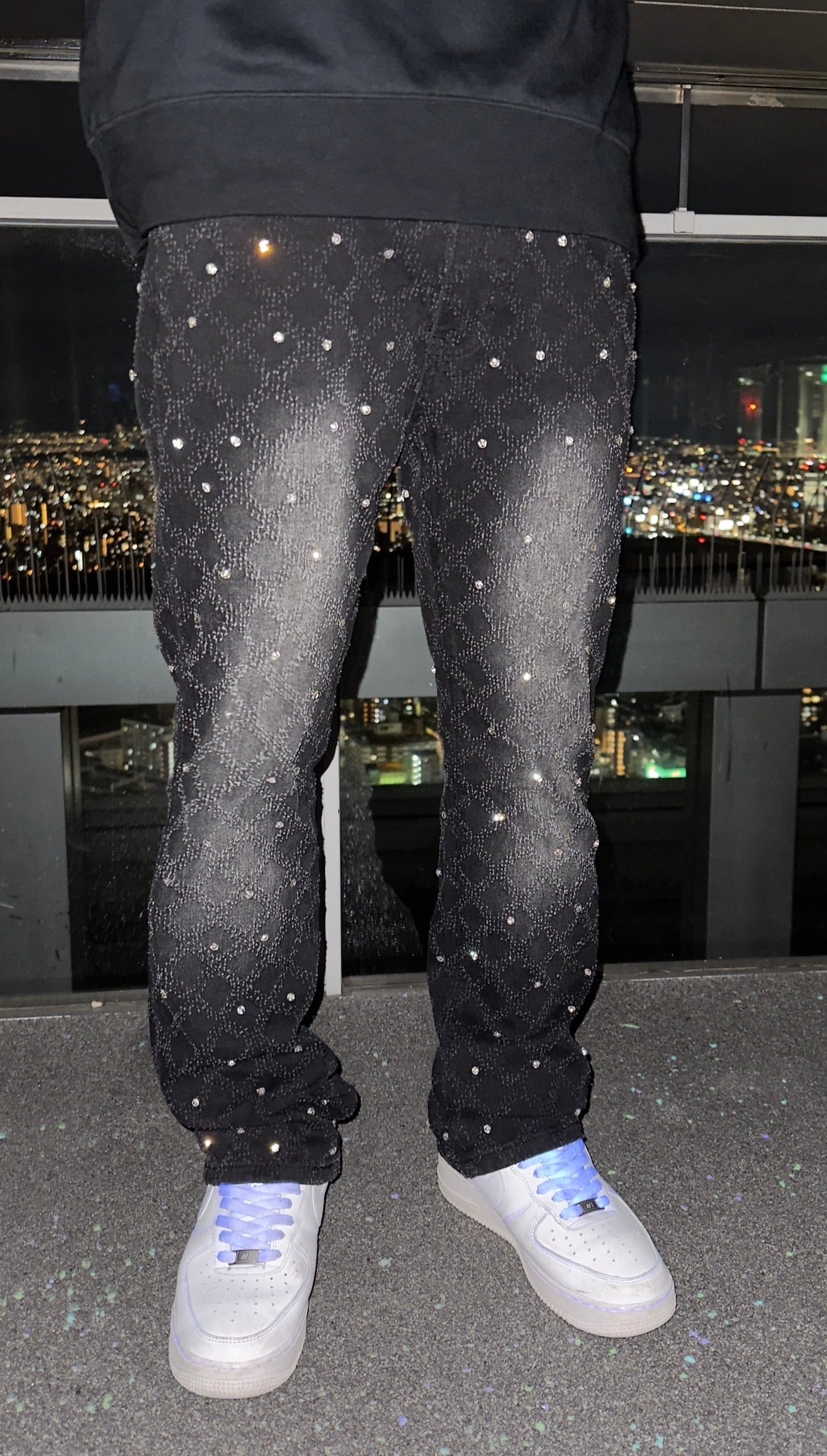 予約販売】Black Rhinestone Denim Pants | Dripup shop
