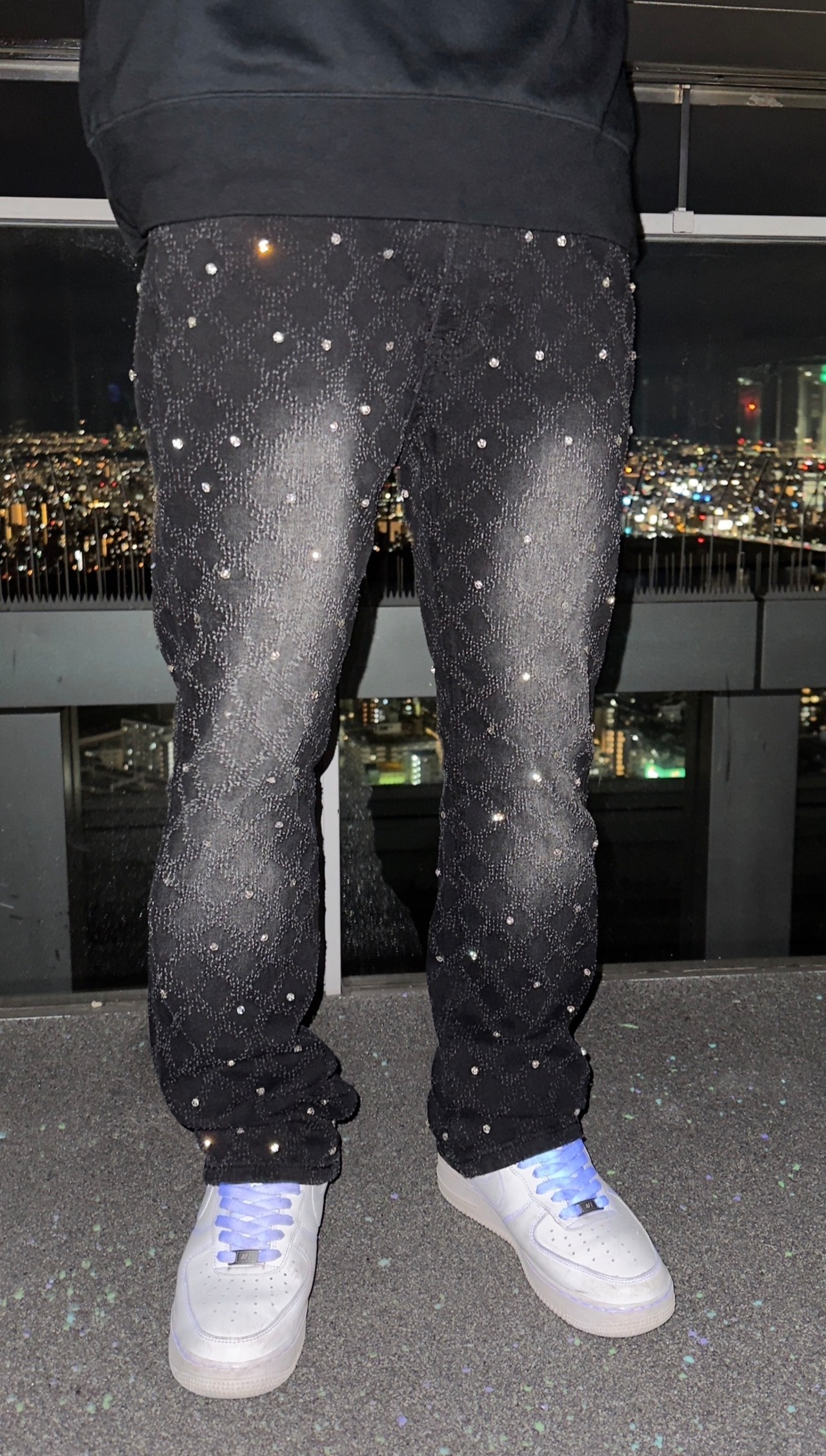 予約販売】Black Rhinestone Denim Pants | Dripup shop