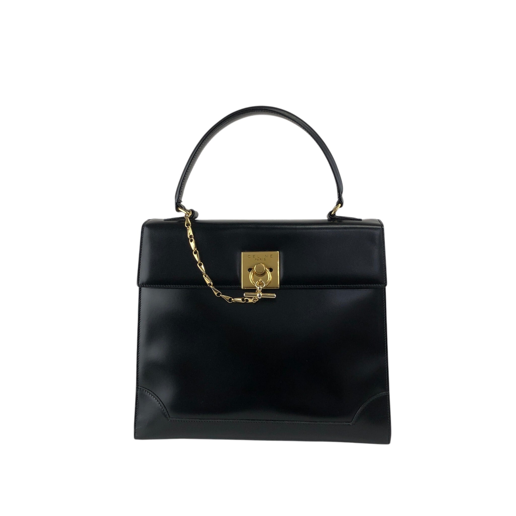 CELINE セリーヌ ハンドバッグ ブラック ガンチーニ マンテル レザー