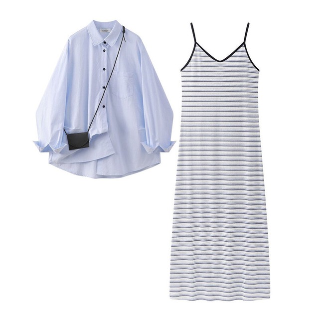 SET◆Over shirt ＆ border cami dress　M729