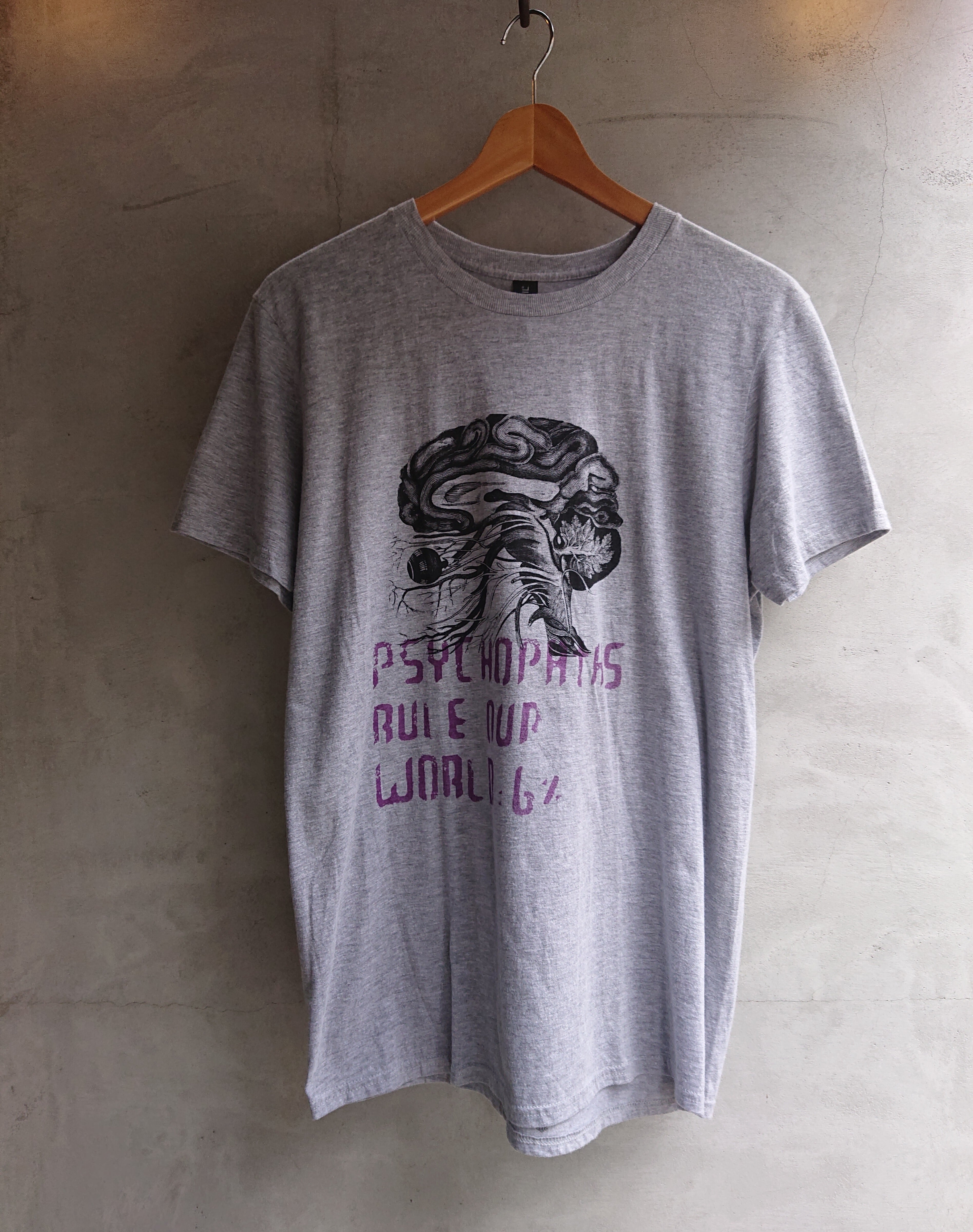 BAA COSTUME MFG. "psychopaths...6%" BRAIN TEE Gray Color