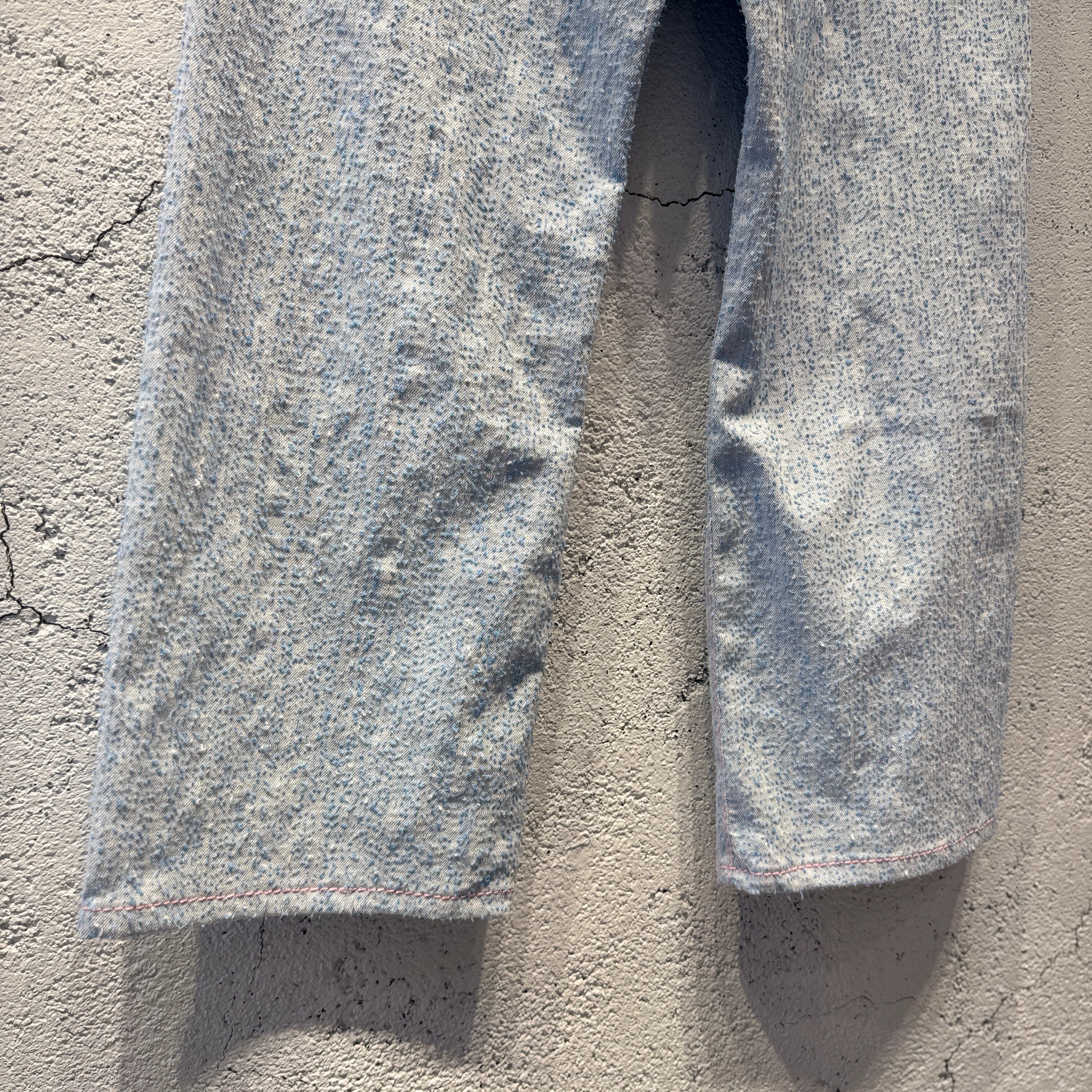 osakentaro / loop needle denim pants / pink stitch / light blue 