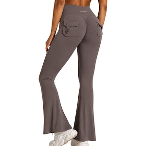 美尻ポケットフレアロング丈 カーキブラウン