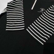 adabat アダバット ボーダー柄 切替ハーフジップ 七分袖 シャツ 天竺コットン サイズ 40 /レディース/ゴルフ/ワールド/日本製/ブラック