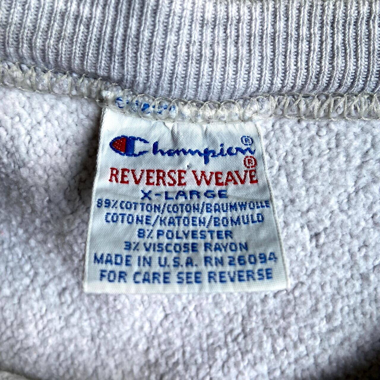 90年代 チャンピオン 刺繍タグ NAVY ロゴプリント リバースウィーブ メンズXL 古着 USA製 Champion REVERSE WEAVE  90S ビンテージ ヴィンテージ スウェット トレーナー ライトグレー 灰色【スウェット】【VTG】 | cave 古着屋【公式】古着通販サイト