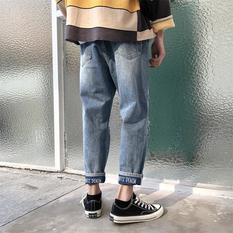 全1色 デニム パンツ ストレート カジュアル ダメージ おしゃれ