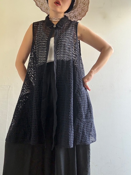 80s Vintage Mesh Long Gilet