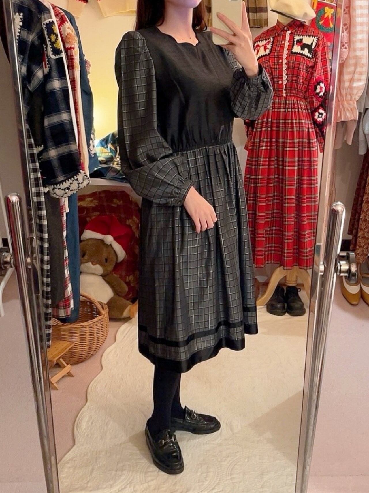 scallop gray lame check one-piece