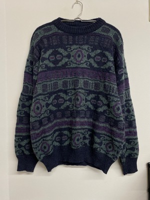 90sItaly Kensington Whole Pattern Acrylic Wool Knit Sweater/L